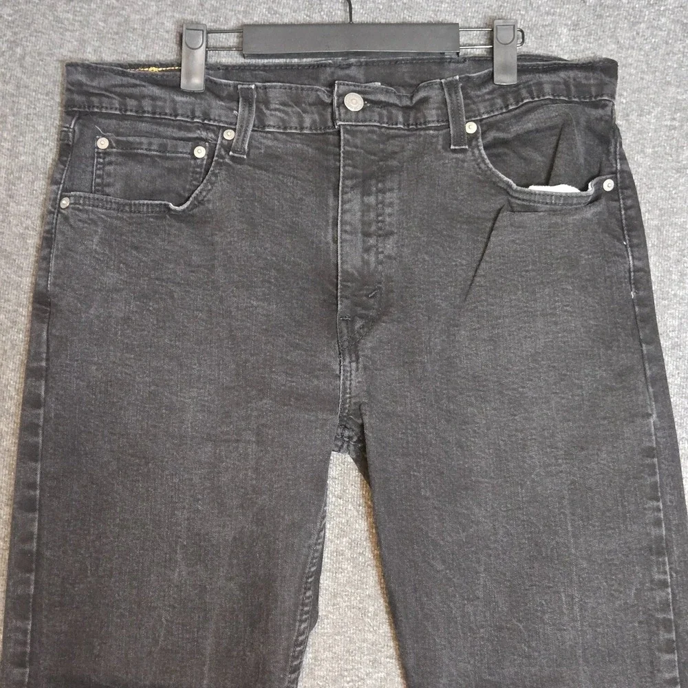 Levi 502 Jeans Mens Tag 38x32 (‎ Meas 36x28) Black Dark Wash Denim Pants Tapered